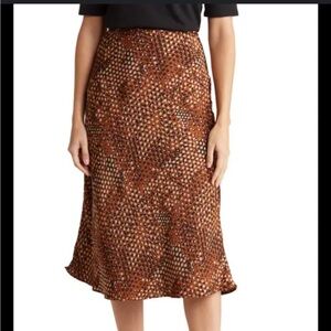 Nordstrom Rack | size XL like new midi skirt orange/black/cream silky with liner